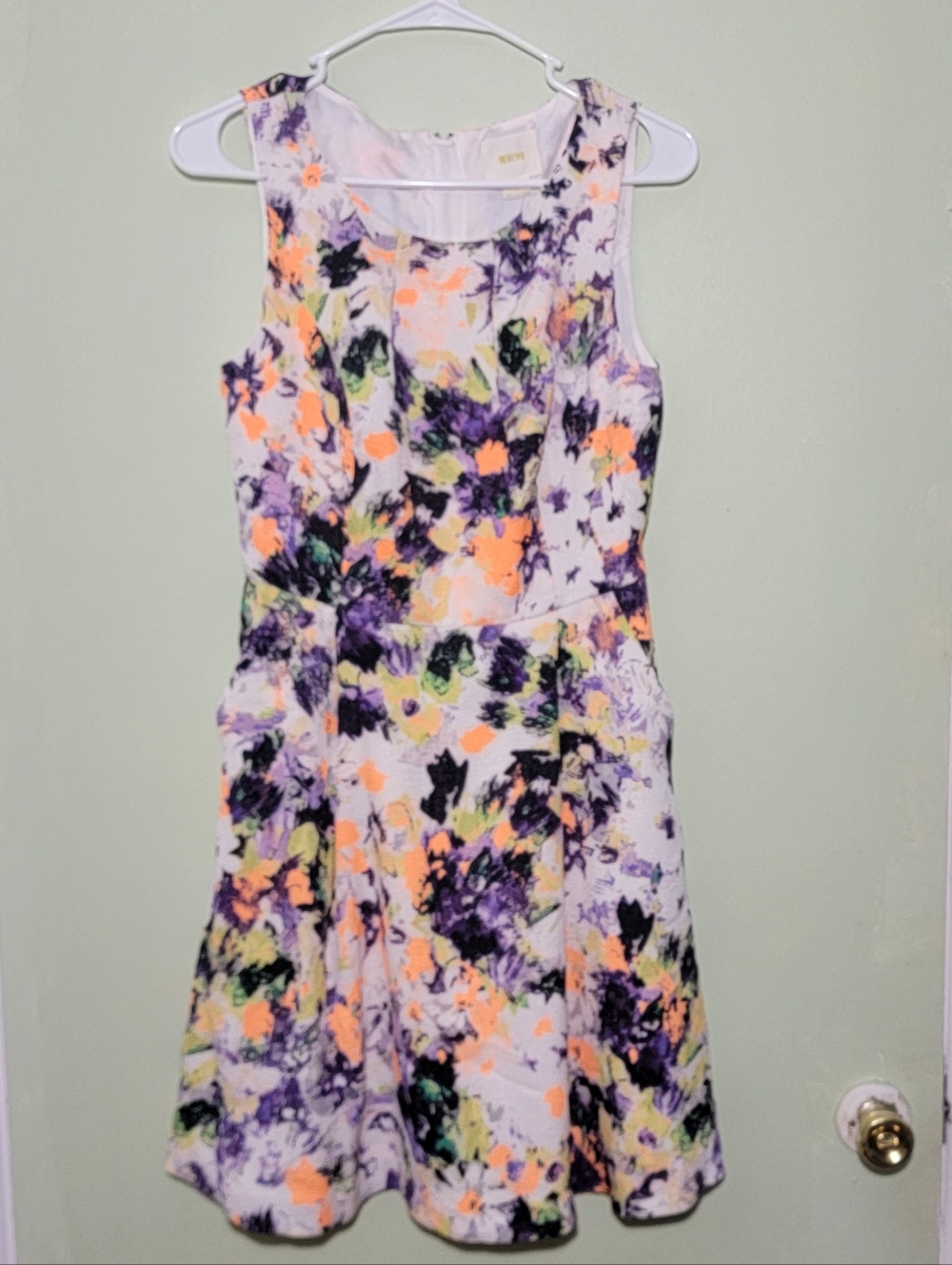 Maeve Anthropologie Neon Abstract Floral Women Mini Dress With Pockets size 4